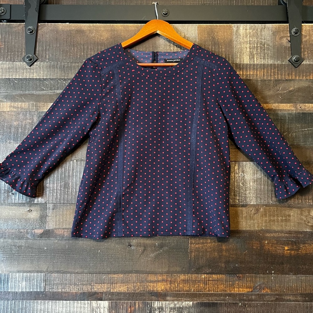 Blue blouse, Banana Republic, 3/4 sleeve.
